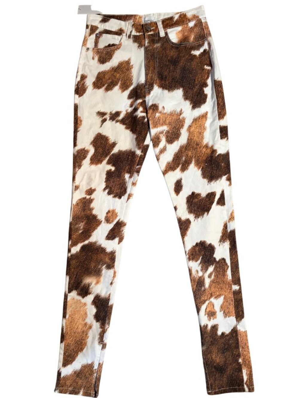 WeWoreWhat Cow Print Jeans 28 Stiletto Slit Western High Rise Straight Leg NWT